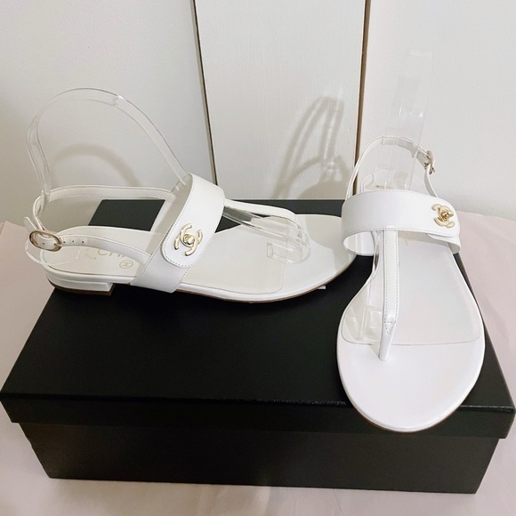 New Chanel Gold CC Interlocking Sandals - Picture 1 of 11